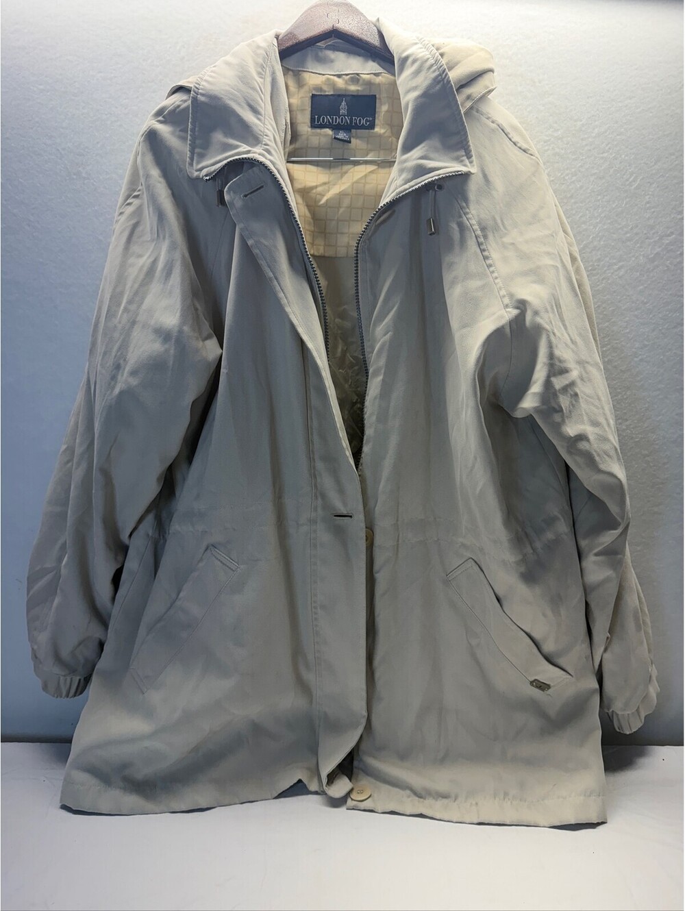 London Fog Men's Hooded Jacket Beige Size XL Regular E-5